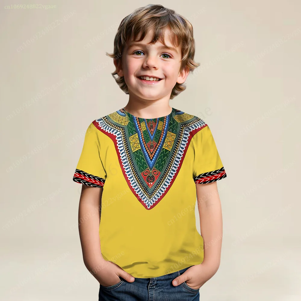 Summer Traditional African T Shirt Kids Dashiki Shirt For Men Short Sleeve Top Boys Tee Clothes Girls Uniform Ethnic style