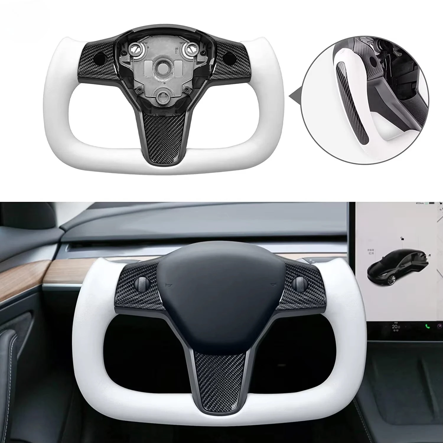 

Индивидуальный руль с хомутом автомобиля, высококачественный руль из углеродного волокна для модифицированного рулевого колеса Tesla