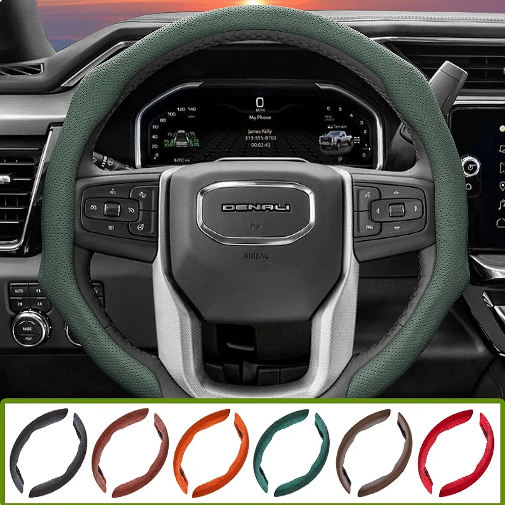 Suitable for Gmc Perforated Leather Steering Wheel Cover, Non-Slip, Sweat-Absorbent, Breathable, Integrated Snap-On Protective