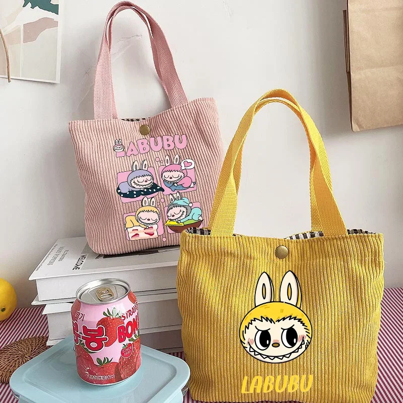 Labubu Handbag Women Ins Sweet Preppy Color Exquisite Mini Bag Cartoon Anime Shoulder Packet Corduroy Bento Shopping Bags Gift