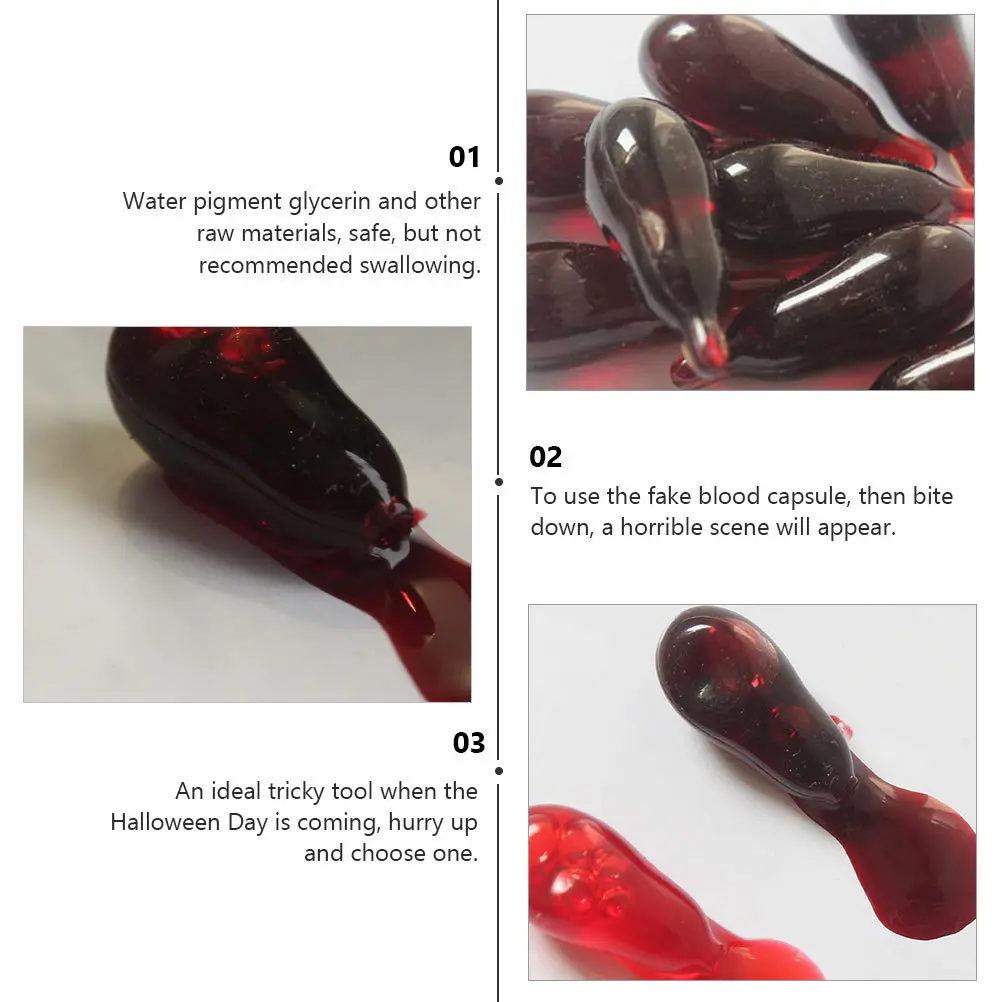 

10pcs Artificial Pills Based Tricky Tool For Halloween Party Prank Vomiting Blood Capsules Fake Blood Props Halloween
