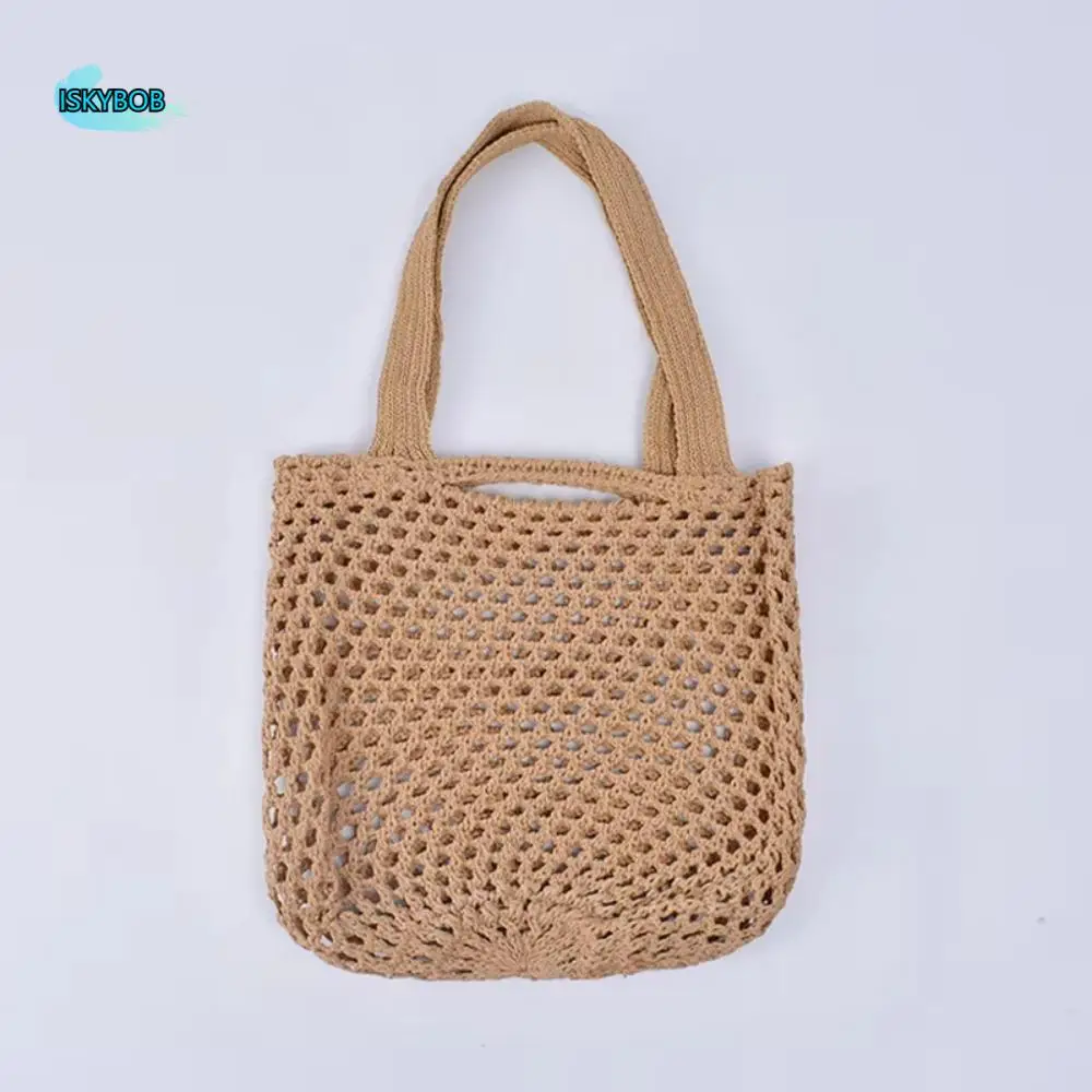 

Casual Sweet Women Straw Woven Bag Lazy Style Hollow Out Crochet Shoulder Bag Foldable Soft Knitted Handbag Beach