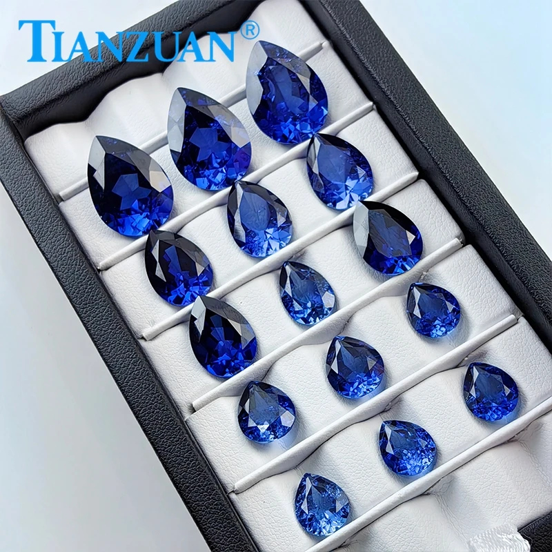 Lab Grown Sapphire Pear Shape Royal Blue Sapphire Natural cut Synthetic Corundum Stone with crack and inclusions loose stone