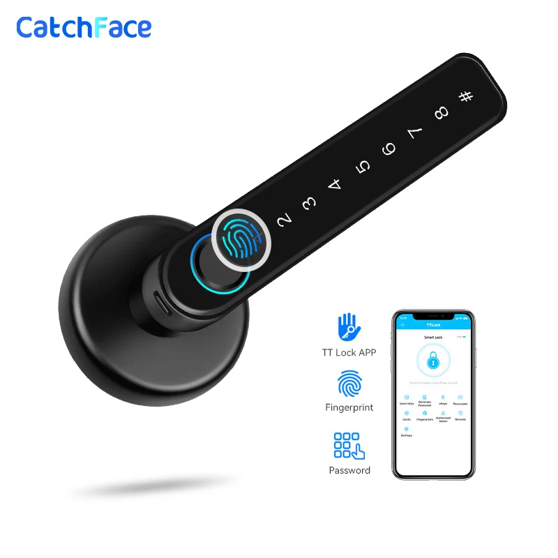 

Bluetooth Biometric fingerprint lock with Keys TTlock APP Digital Smart door lock Electronic Handle Lock Wifi Alexa/Google Home