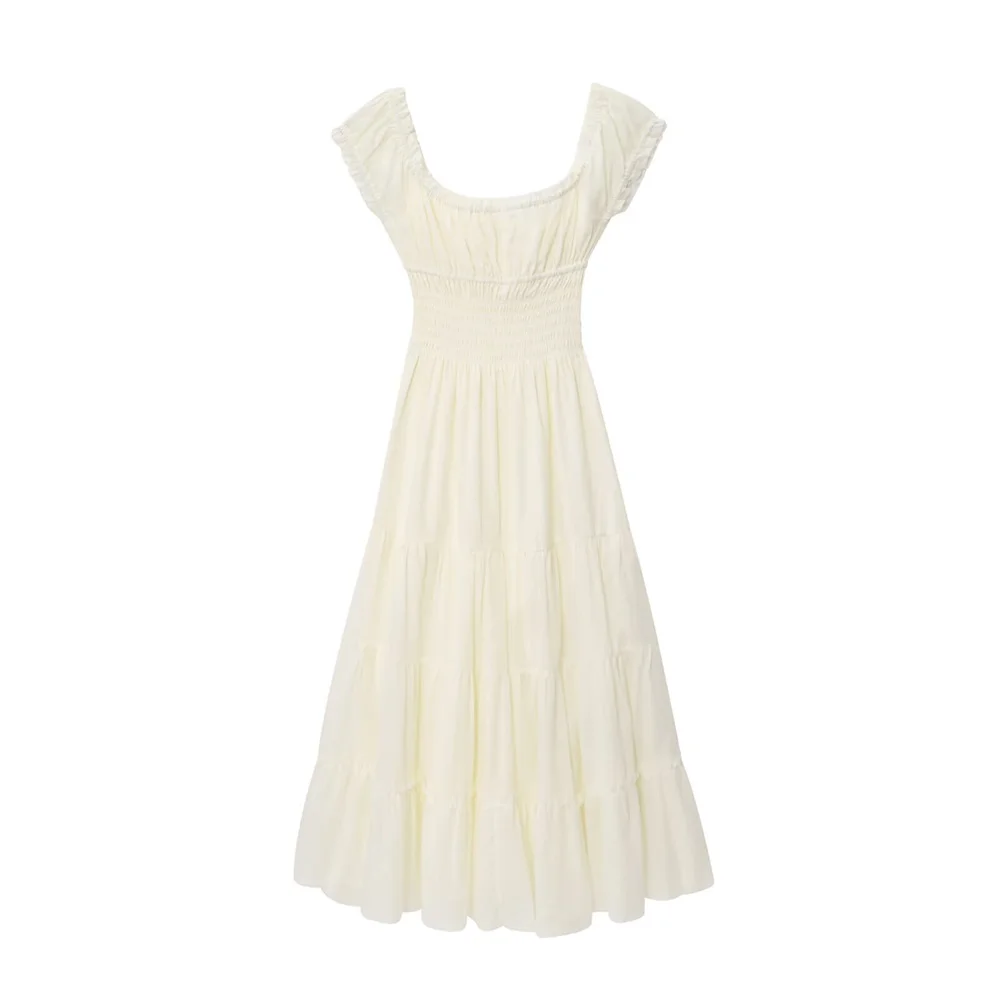 Zomer nieuwe modieuze en casual Franse dubbellaagse puur katoenen lange rok met vierkante hals en taille