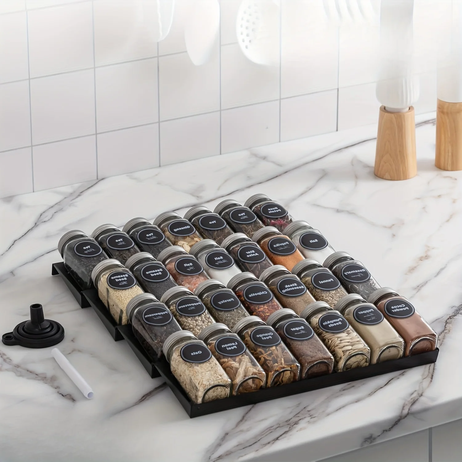 

Kitchen Spice Jar Organizer Set, 28 Jars With 386 Labels, 4-Tier Rack For Drawers, 13" X 17.5"
