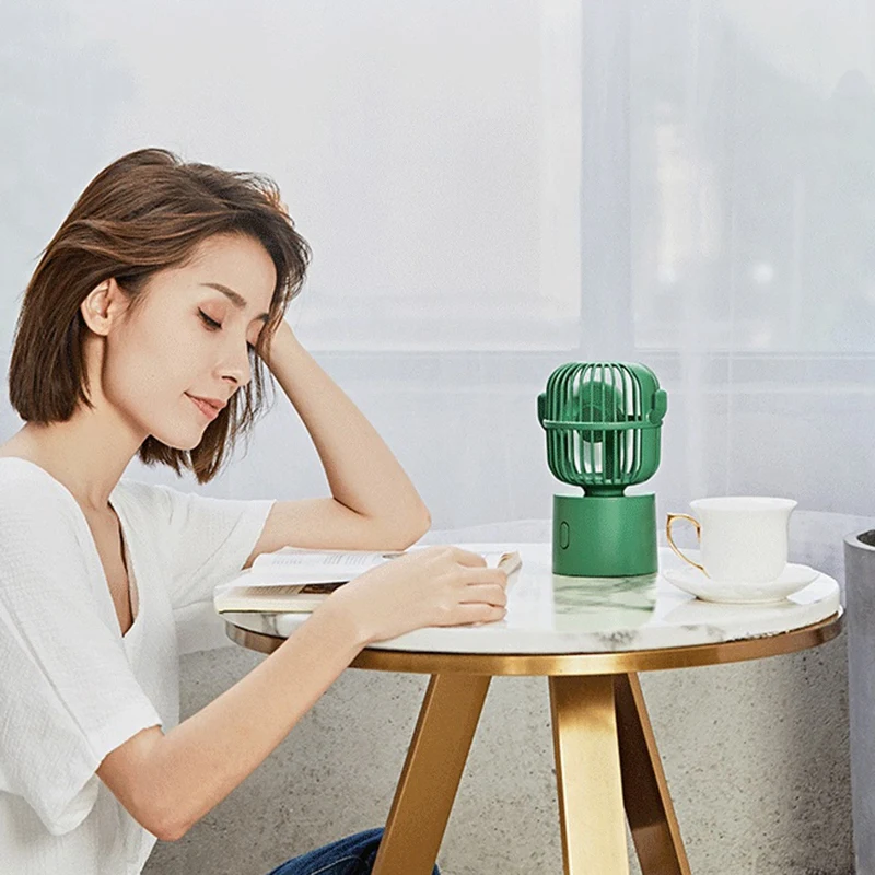 Mini Fan Cute Cactus USB Rechargeable Oscillating Fan Portable 3 Gear Cooling Fan Home Air Cooler For Office Traveling