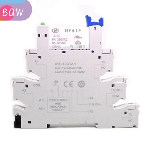 Imagen 2 del producto 10 Uds 41F-1Z-C2-1 HF41F 5-ZS 12-ZS 24-ZS 5V 12V 24V 230V 6A 1CO relé delgado/SSR montaje en casquillo de tornillo con relé de oblea LED