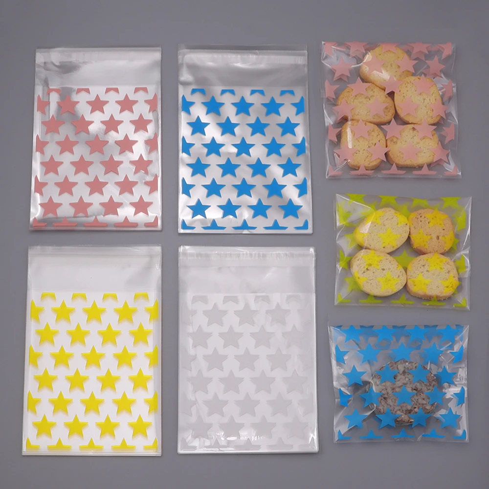 50/100pcs 8x10cm Colorful Star Print OPP Self Sealing Bag Candy Cookies Small Gift Jewelry Packaging Bag Plastic Pouches