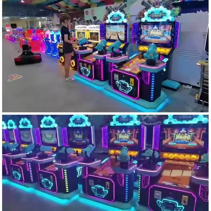 آلة أركيد الرماية التي تعمل بقطع النقود المعدنية للأطفال يلعبون ألعاب الفيديو جهاز محاكاة التأرجح الملاهي المعدنية