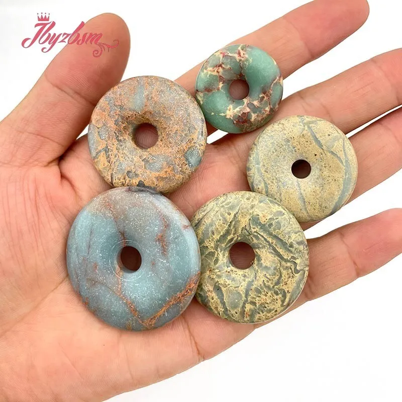 25mm 30mm 35mm Natural Shoushan Stone Donut Circle Multicolor Beads Stone for DIY Necklace Pandant Earring Jewelry Making 1 Pcs