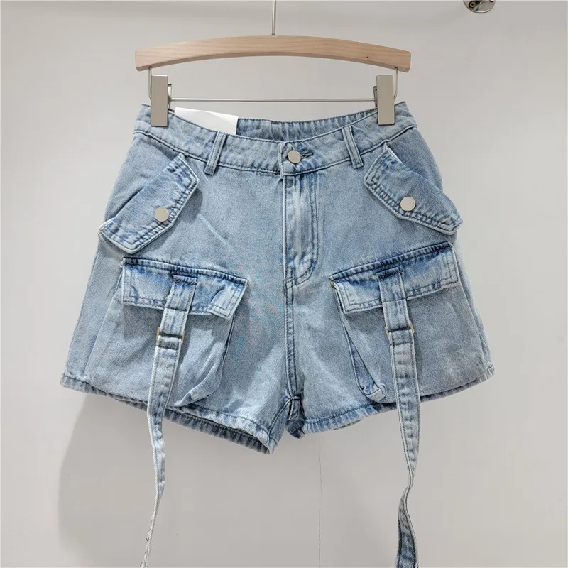 Hot Girl Style Lace-up Denim Shorts for Women 2024 Spring and Summer New Retro Casual Slimming Sheath Denim Booty Shorts Female