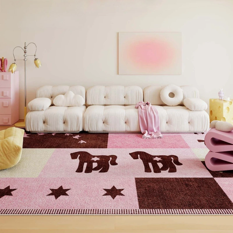 

Pink Pony Print Living Room Carpet Ins Style Cute Cat Dog Design Bedroom Rug Cartoon Animal Sofa Coffee Table Mat Ковер Alfombra