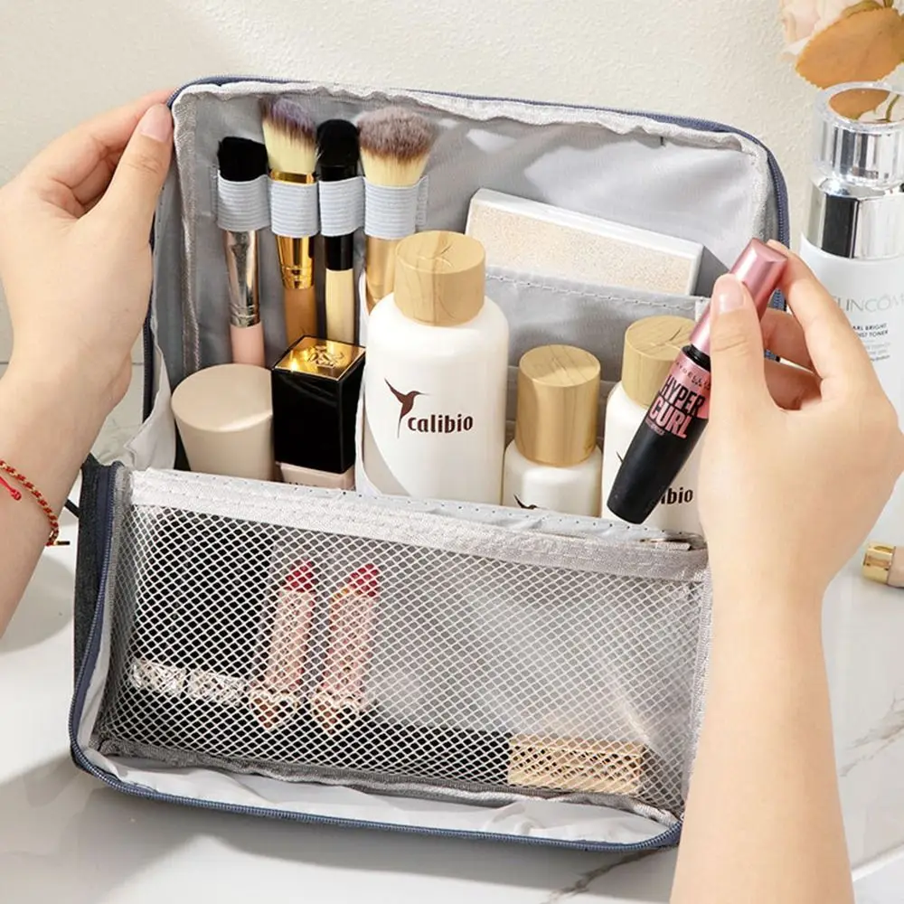 

Large Capacity Vertical Makeup Bag Portable Multi-Compartment Skincare Storage Bag Standable Waterproof Student Stationery Bag