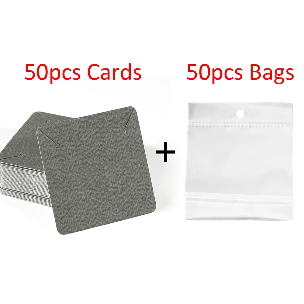 Earring Cards and 50pcs Bags 5x5cm Card Necklace Earring Display Cards Self-Seal Bags Kraft Paper Card for DIY Jewelry Packaging