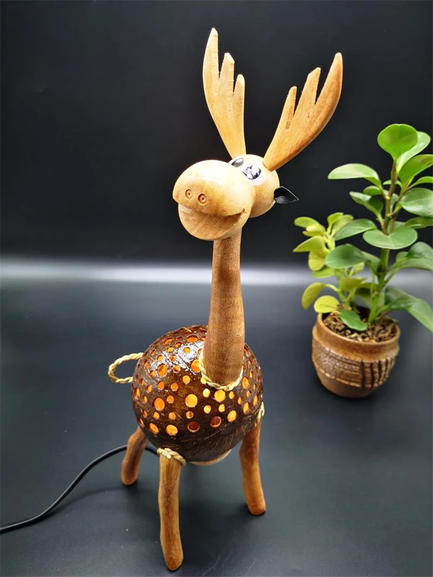 Giraffe Hand Coconut Shell Handmade Small Table Lamps Bedroom Bedside Ornament Living Room Dining Room Atmosphere Decor Lights