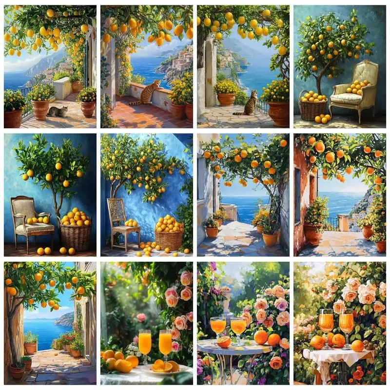 

CHENISTORY Painting By Number Fruit House Drawing On Canvas HandPainted Art Gift DIY Pictures By Number Sea Kits Home Decor