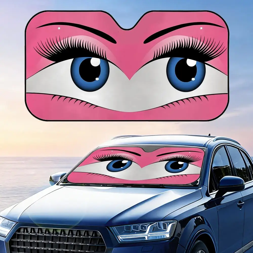 

GUGLILI Funny Eyes Sun Visor Reusable Aluminum Foil UV Protector Heat Three-layer Insulation Windshield Sunshades