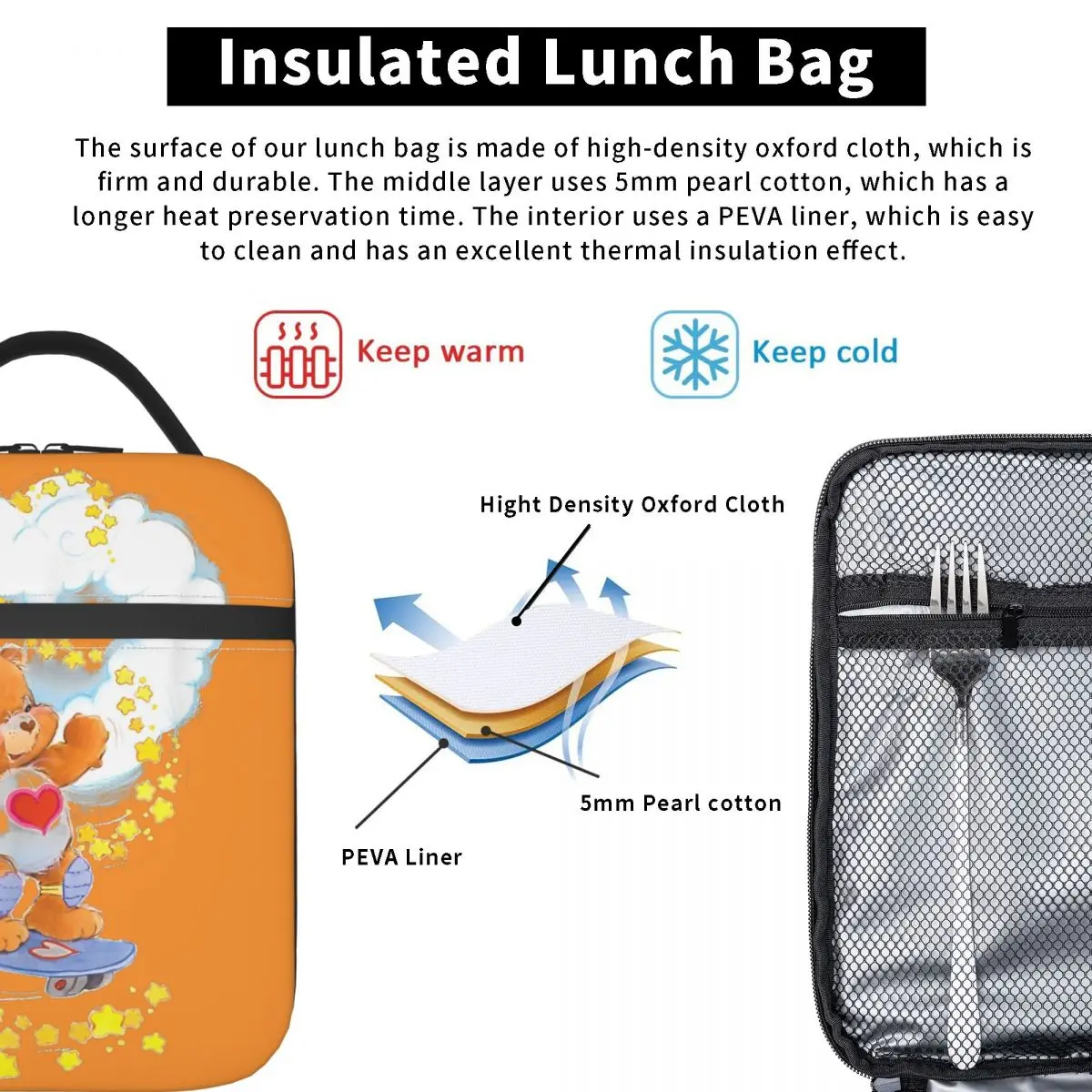 Care Bears Tenderheart Skateboarding Bear Isolierte Lunchtasche Thermotasche Mahlzeitenbehälter Große Lunchbox Tragetasche für Männer Arbeit