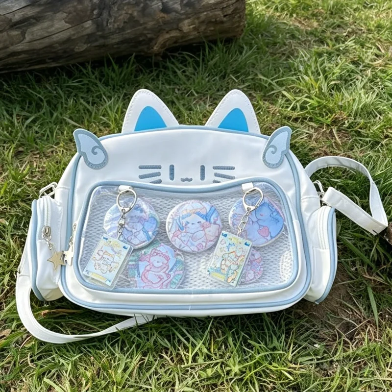 Kawaii Cat Ita Bag Girls Transparent Pocket Harajuku Shoulder Bag Y2k Style Aesthetic Crossbody Bag Women's Fashion Backpacks