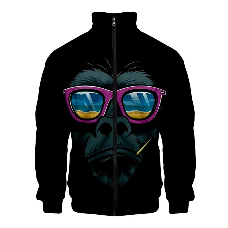 Neue Orang-Utan lustige Kleidung 3D-Druck Stand Kragen Jacken Mode Männer Frauen Reiß verschluss Hoodies Jacke lange Homme 3D Sweatshirts Tops