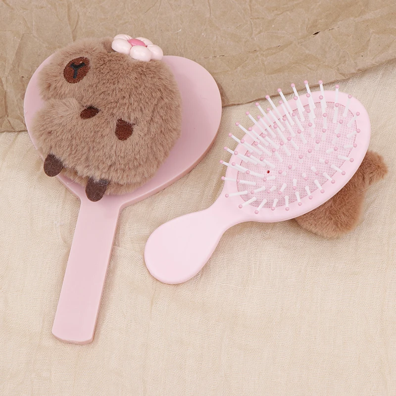 مشط وسادة هوائية محمول ، مرآة كابيبارا لطيفة للسيدات ، مشط تدليك الرأس للفتيات ، ملحقات التصميم للأطفال