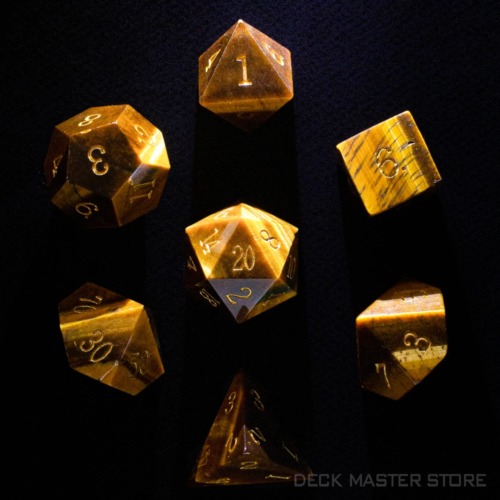 Yellow Tiger Eye Dice Polyhedral Gemstone Various Shapes Digital D20 DnD Dice for D&D TRPG Magic Tabletop Games Board Games Dice