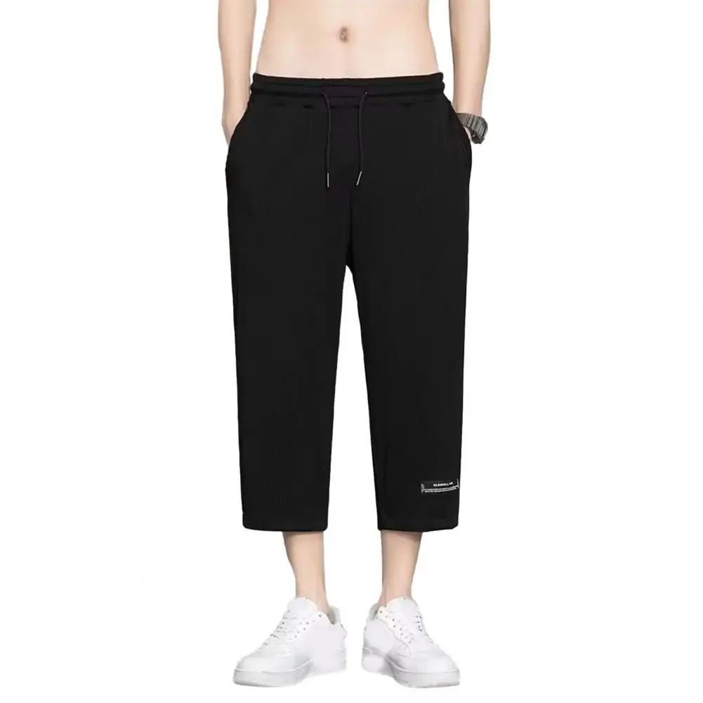 

Elastic Waist Drawstring Trousers Men's Ice Silk Drawstring Sweatpants with Quick Dry Technology Breathable Pockets for Comfort