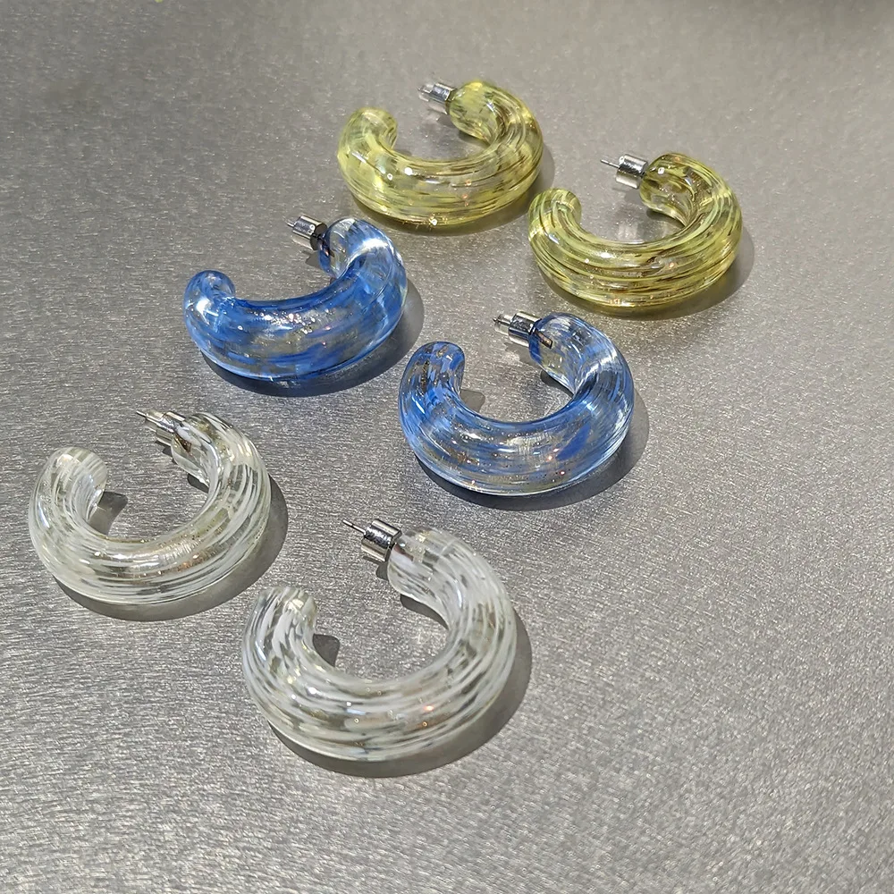 

Glazed Series, Splashing Ink Chinese Temperament Retro Gold Powder Three-color Glazed Gradual Change Line Earrings Earrings