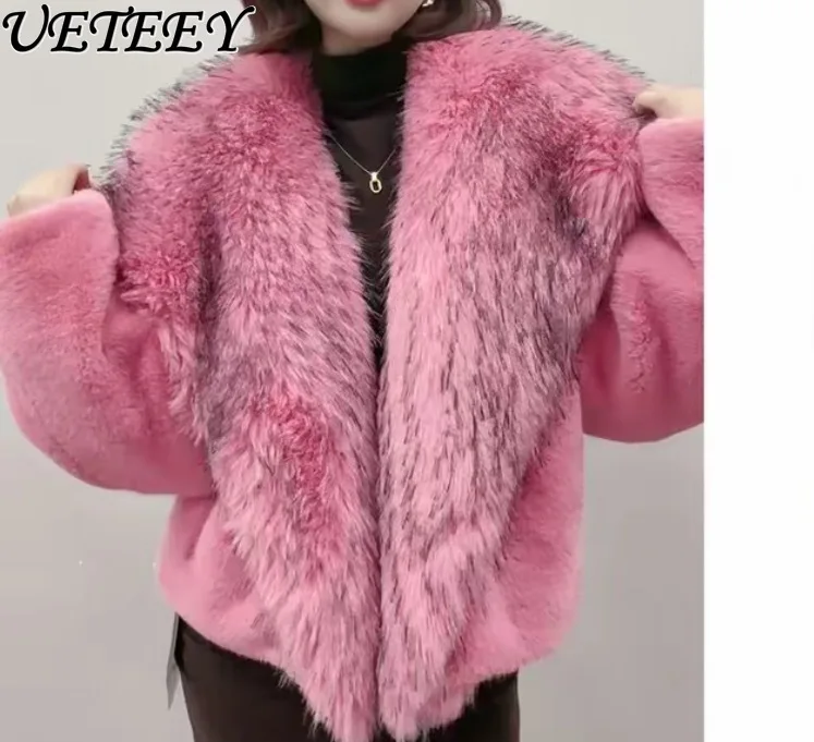Cappotto invernale in pelliccia di visone nuovo stile corto con collo in pelliccia Cappotto in pelliccia sintetica alla moda Abiti caldi colorati alla moda larghi