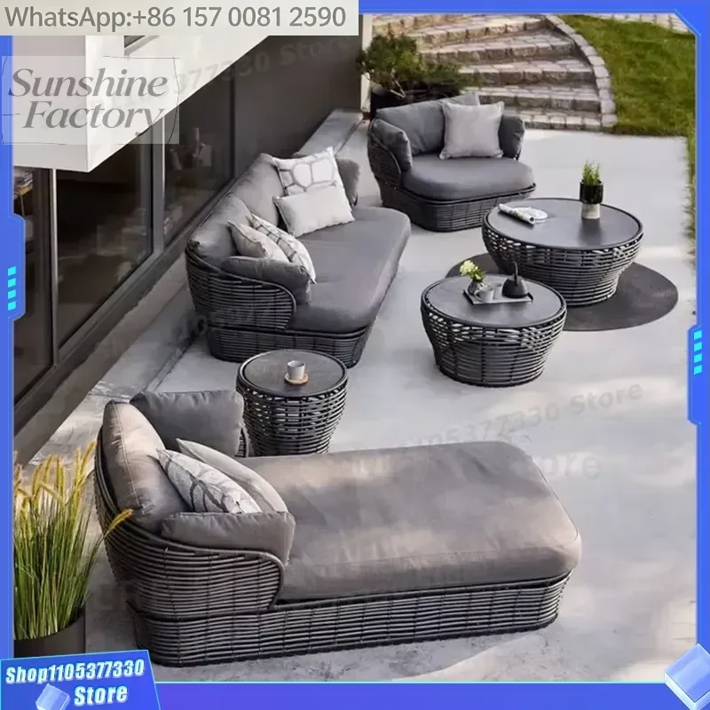 Rattan Garden Set Outdoor Sofa and Coffee Table Set Patio Furniture Outdoor Rattan Waterproof Garden Set for Hotel Villa Use