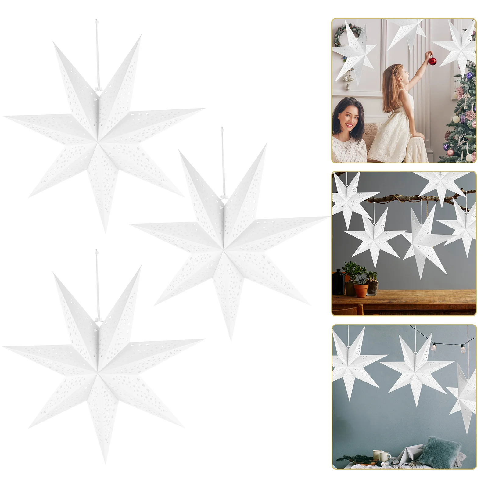 

3 Pcs Heptagon Lampshade Xmas White Hanging Home Decor Pentagram Shape Paper Septangle Pendant