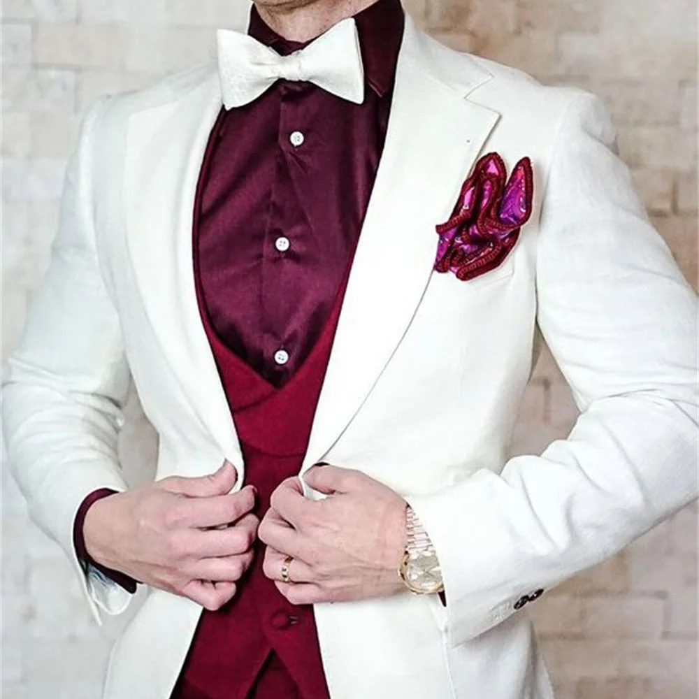 

Men's 3-Piece Slim Fit Suit With Elastic Fabric Single Button Jacquard Jacket Vest Pant Wedding Suit