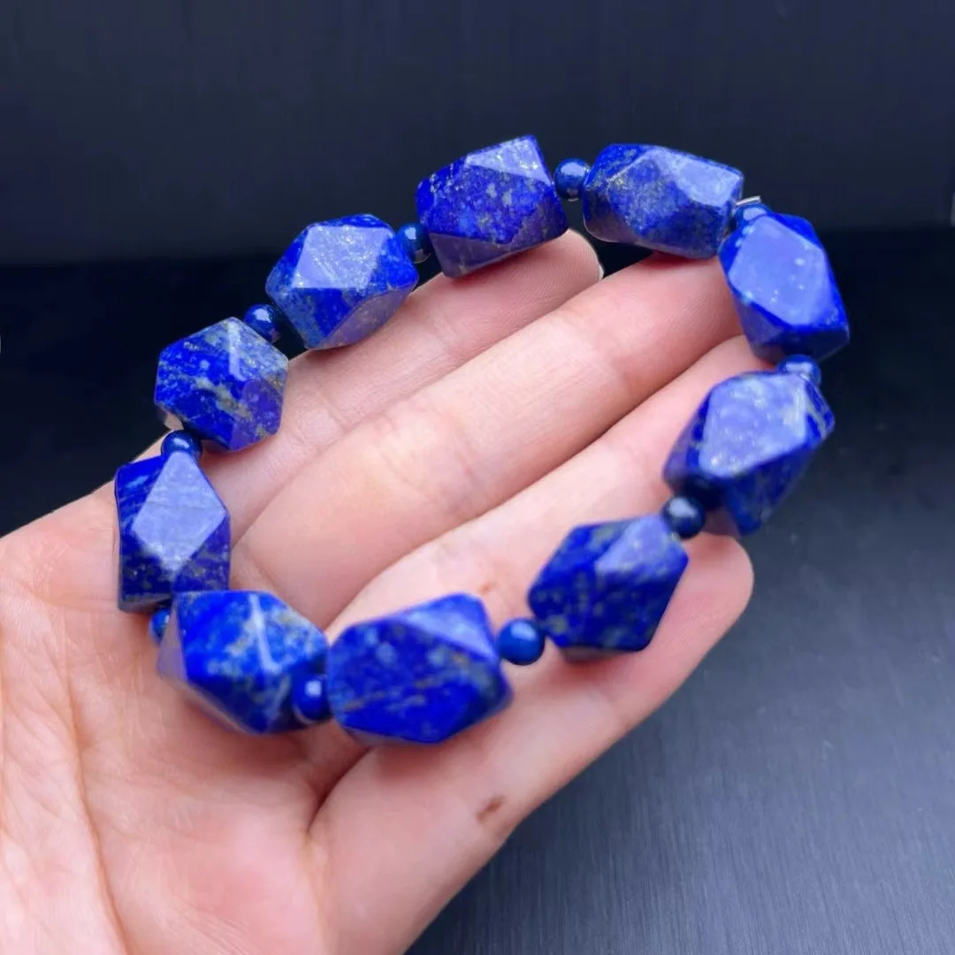 Unit One Bracelet 16 to 17mm Faceted Natural Lapis Lazuli Gemstone Freeform Crystal Bracelet For Gift