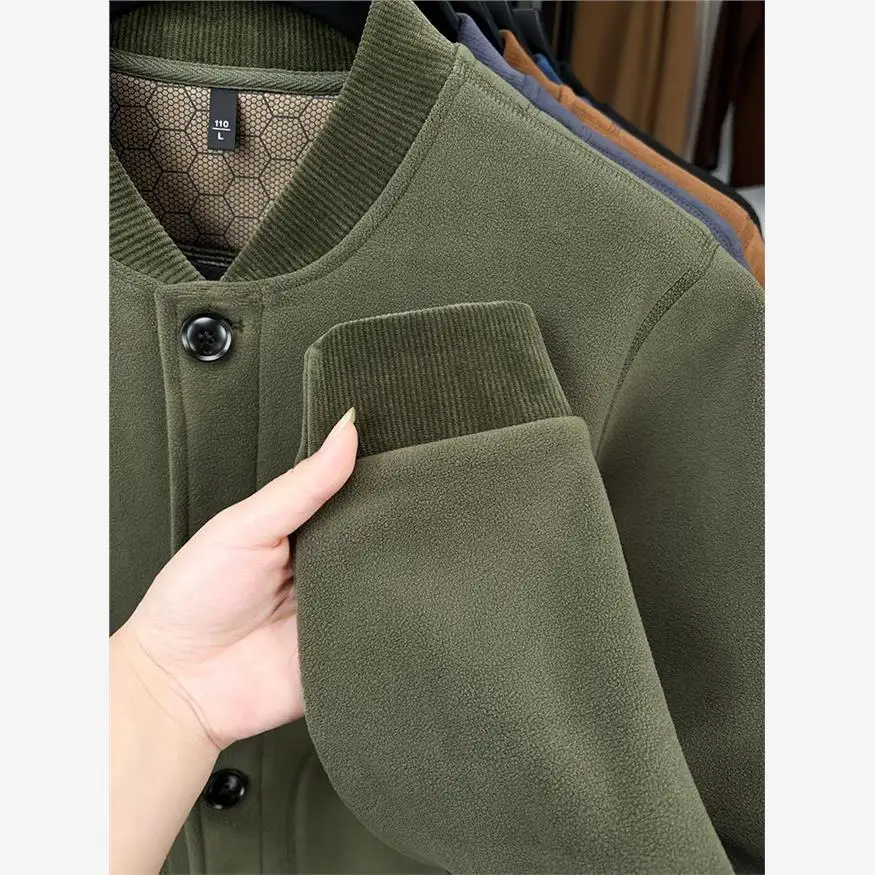 

Thiened Fce Double-sided Sweatirt Cardigan Men's Jaet Stand Collar Button Warmth Spring Autumn Winter Baseball orm