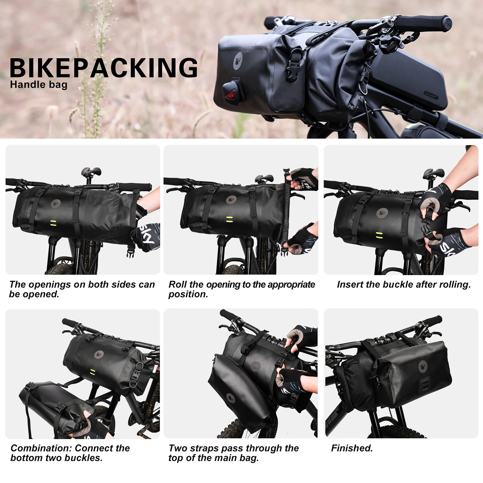 Rhinowalk Bicycle Handlebar Bag 4L/8L/12L Waterproof Front Tube Bag Big Capacity Cycling Commuting Storage Pack Shoulder Bag