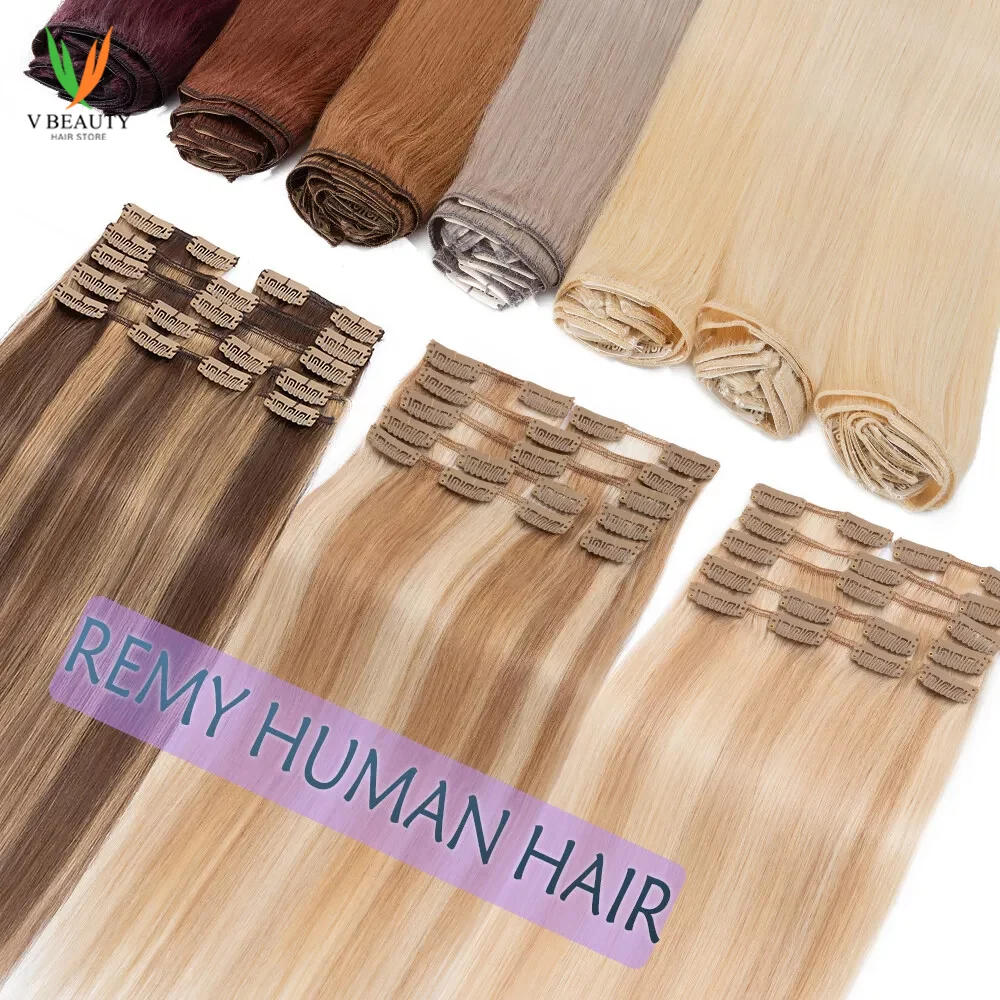 

Clip in Hair Extensions Real Human Hair Straight Brazilian Human Hair Clip in Extensions Seamless Clip ins for Women Natural #4