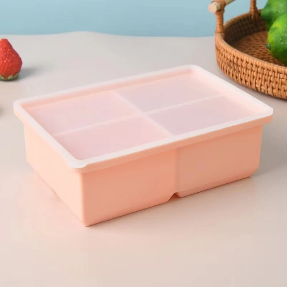 New Silicone Ice Making Mold Leak Proof Lid 4 Grid Food Freezing Molds Square Shape Large Capacity Soup Container Kitchen Use