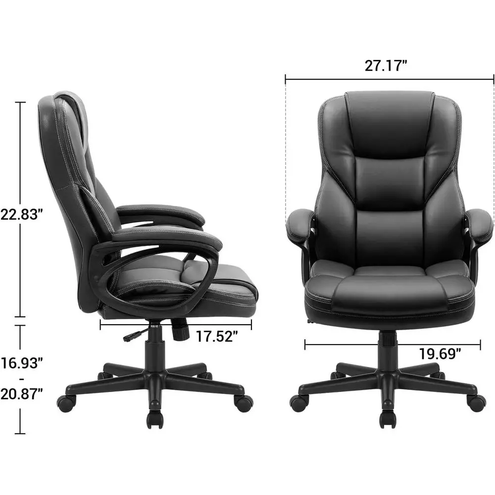 High-Back Swivel PU Leather Office Chair with Adjustable Lumbar Support for Home Desk Use - view 3