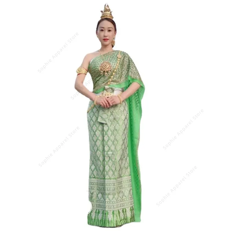 Thai Traditional Clothing for Women Tops Long Skirt Shawl Southeast Asia Photography Travel Stage Performance Thailand Costume