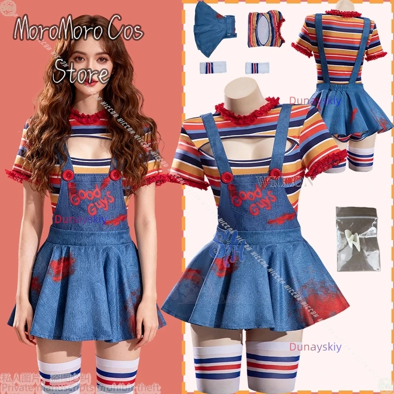 

2025 Хэллоуин, косплей, призрак, 코스프레 의상, полосатая рубашка, комбинезон, детское платье с героями мультфильмов, искусственная кровь, страшная готическая Лолита