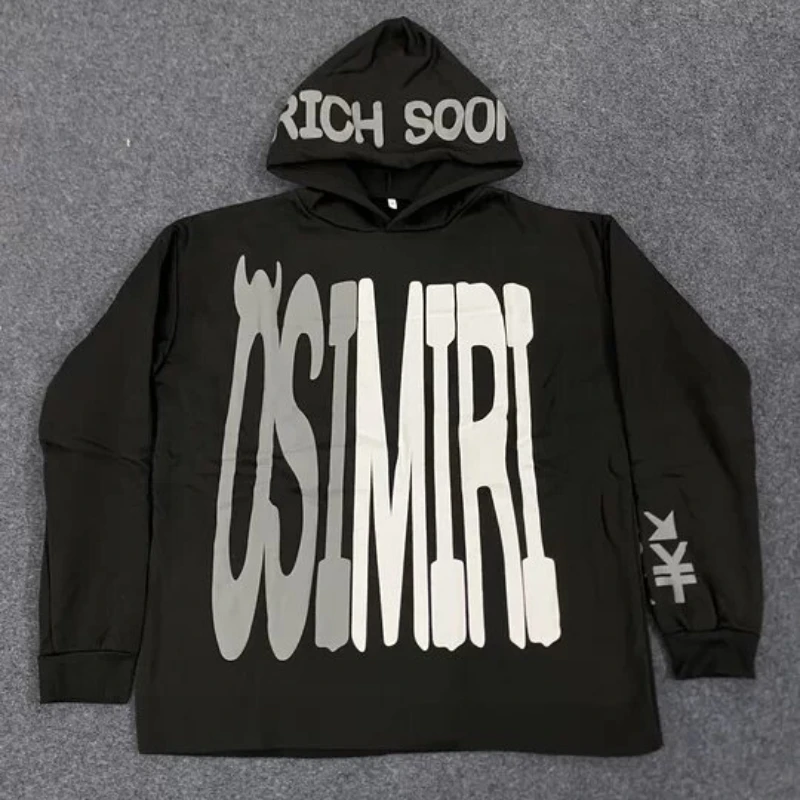 سترة هاراجوكو العصرية ذات القلنسوة بحروف إسفنجية مطبوعة بحروف كبيرة الحجم مع قلنسوة ملابس الشارع الشهير ذات علامة تجارية عصرية فضفاضة #1