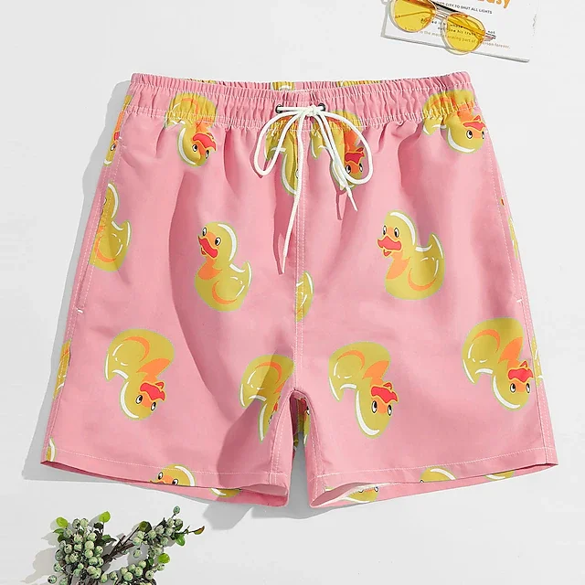 Men's Board Shorts Swim Shorts Swim Trunks Summer Beach Shorts Print Graphic Flamingo Yellow Duck Comfort Breathable Short