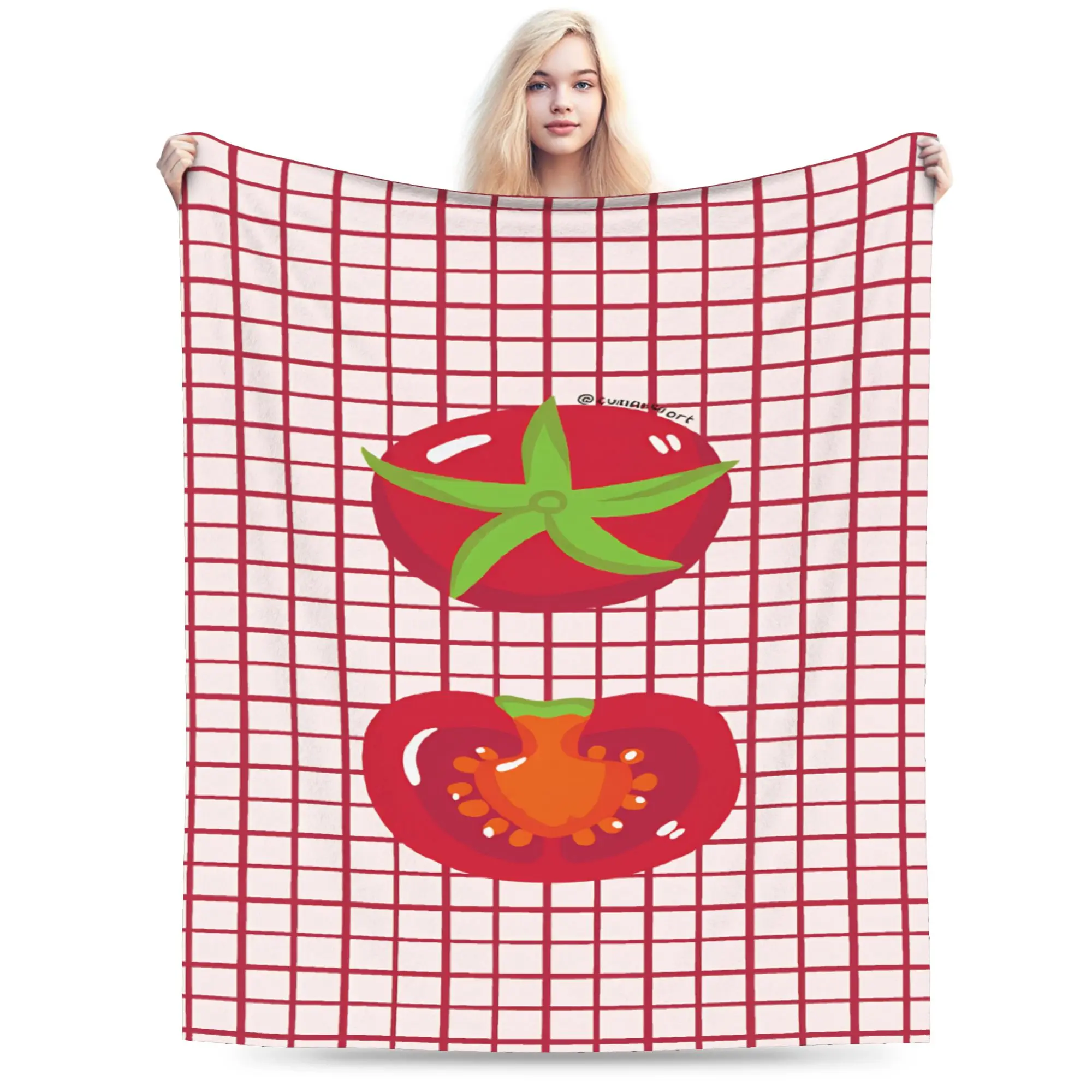 Tomato - Red Background Blanket Spring  Warm Cozy Throw Blanket For Girls Bedroom Flannel Bedspread Bed Cover