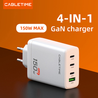CABLETIME USB C Charger 150W PD GaN Fast Charger 4 in 1 USB C Charging Hub For High-speed Charging Safety for MacBook Pro iPad