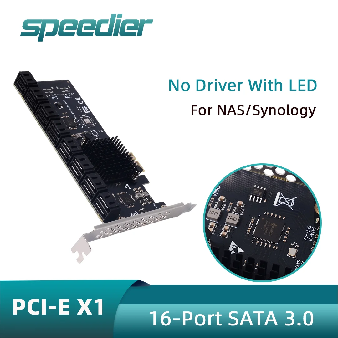 

Карта расширения PCIe-SATA 3.0 на 16 портов (24/20/12/10/8/6 портов), без драйверов, для SSD-накопителей x1/x4/x16