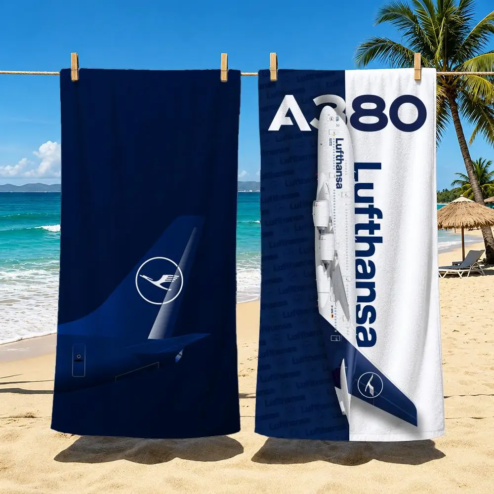 Airline Lufthansa Towel Polyester Beach Towel Quick Dry Sand Free Bath Towel for Summer Pool Travel Vacation