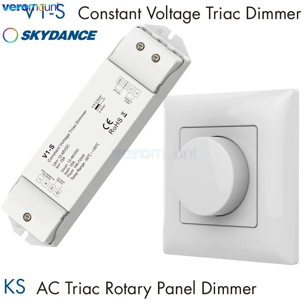 

Поворотная панель Skydance KS V1-S, диммер триака, 1 канал, 12 В постоянного тока, 24 В, 36 В, светодиодный контроллер, поворотный диммер переменного тока, 220 В для затемнения триака