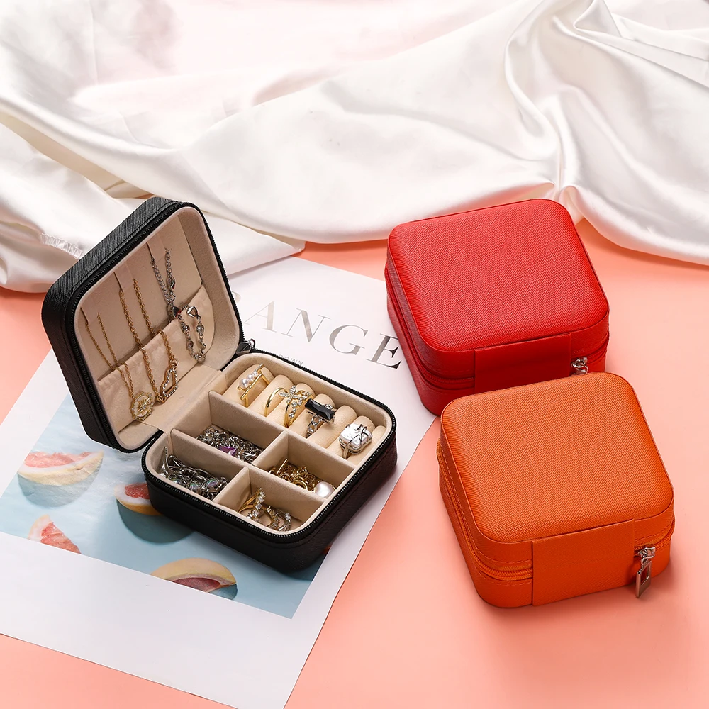 

Jewelry Organizer Display Travel Jewelry Zipper Case Boxes Earrings Necklace Ring Bracelet Portable Jewelry Box Leather Storage