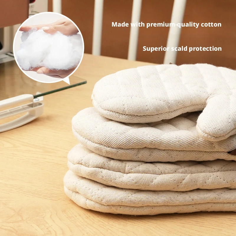 Heat Resistant For Steam & Oven Heat Proof Mitts Extra Long & Thickened Cotton Linen Microwave Insulated Household Kitchen Use
